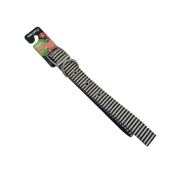 Dog Collar Large 16-22" Metal Clasp Vibrant Life Patterned Blue Stripes Nautical - Picture 1 of 5